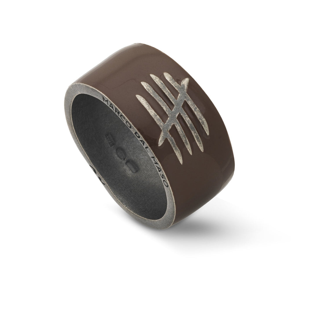 TRIUMPH Oxidized Silver Ring with Brown Enamel