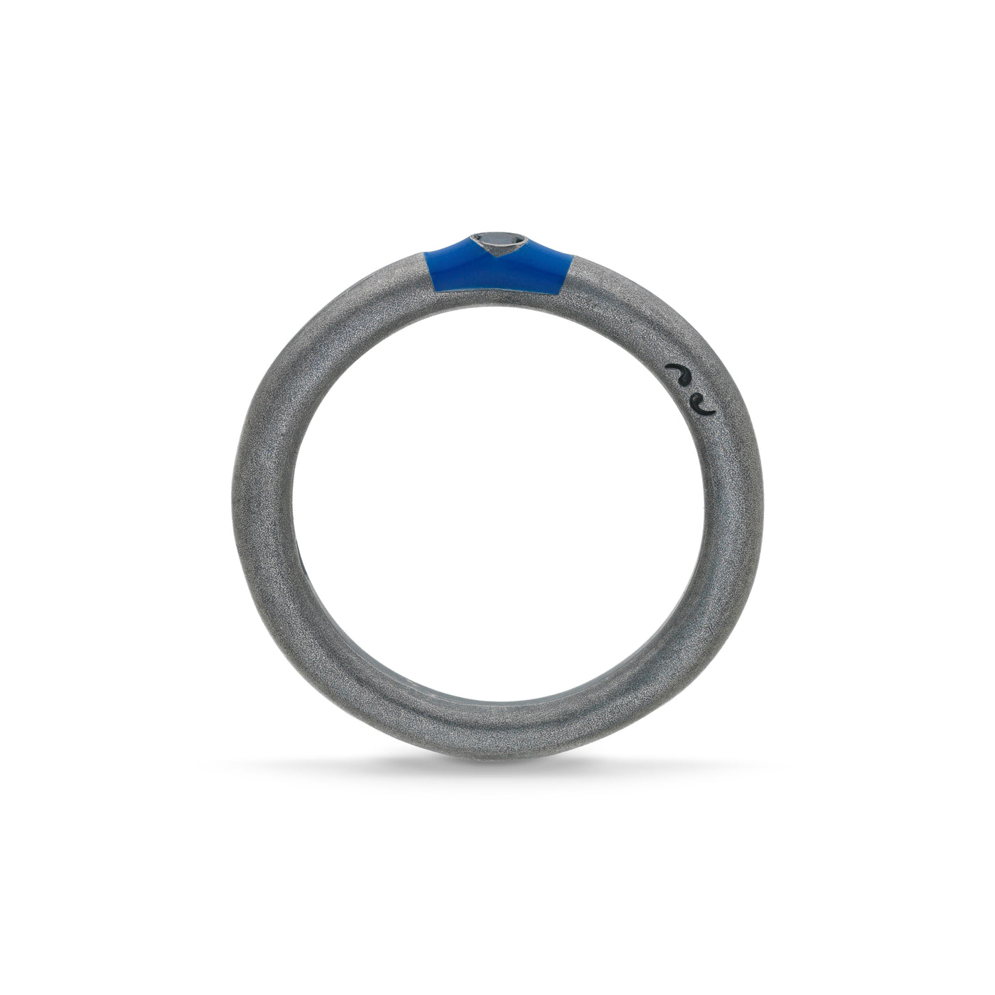 ULYSSES Slick Oxidized Ring with black diamond and blue enamel