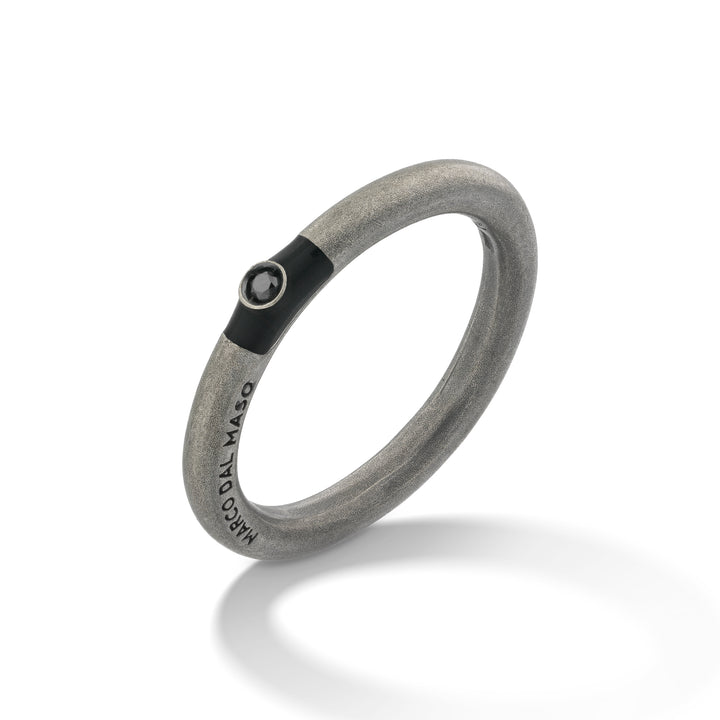 ULYSSES Slick Oxidized Ring with black diamond and black enamel