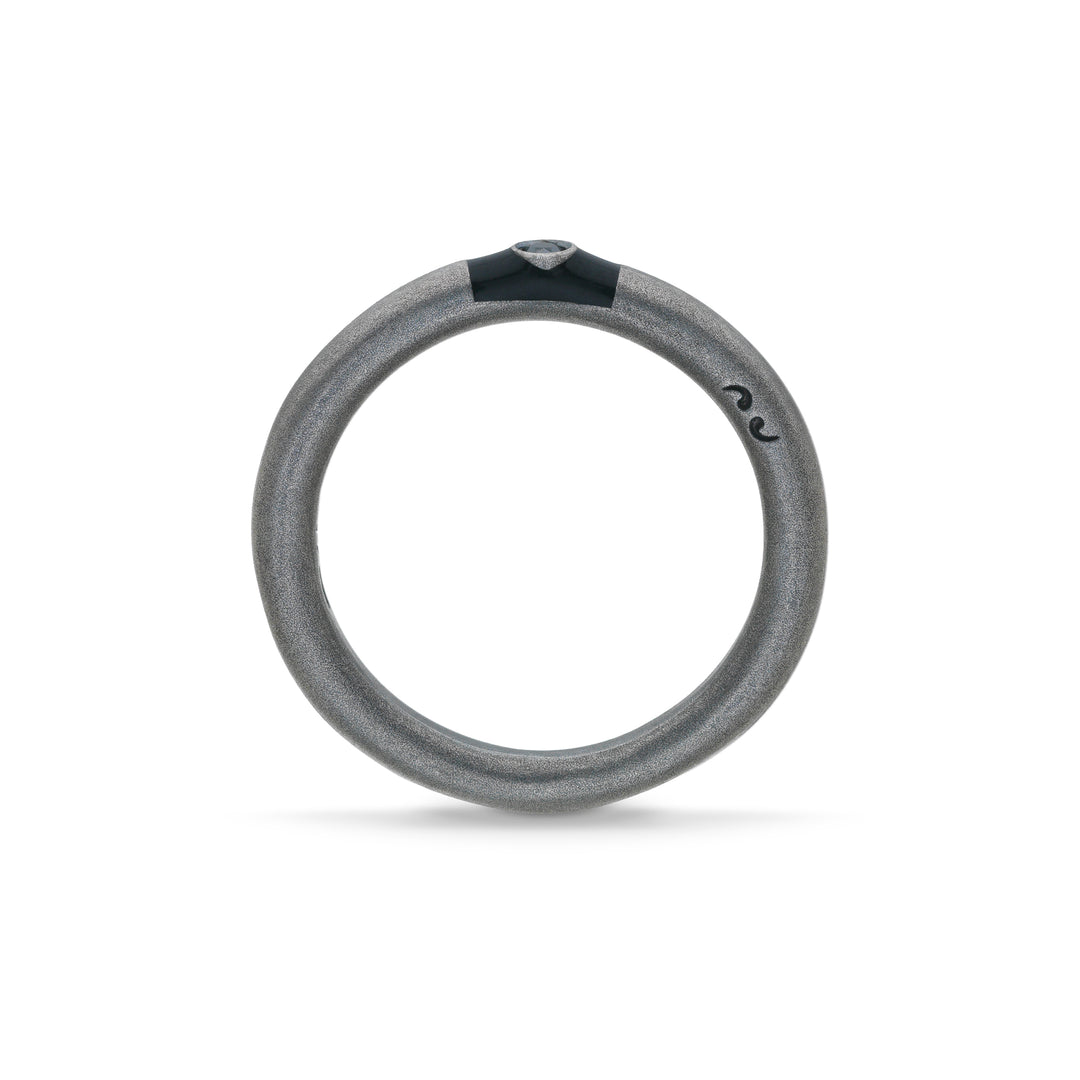 ULYSSES Slick Oxidized Ring with black diamond and black enamel