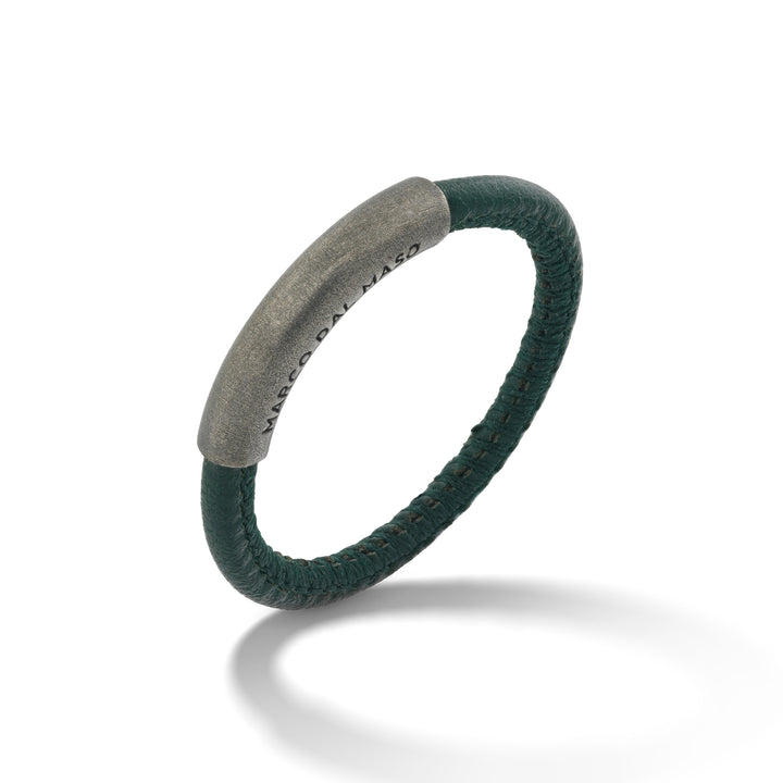 LASH Green Leather and Silver Band