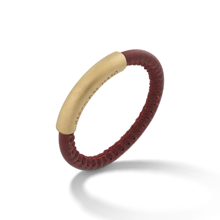 Red Leather and 18K yellow gold vermeil band