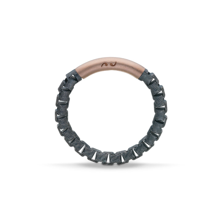 ULYSSES Carved Tubular 18K Rose Gold Vermeil and Oxidized Ring