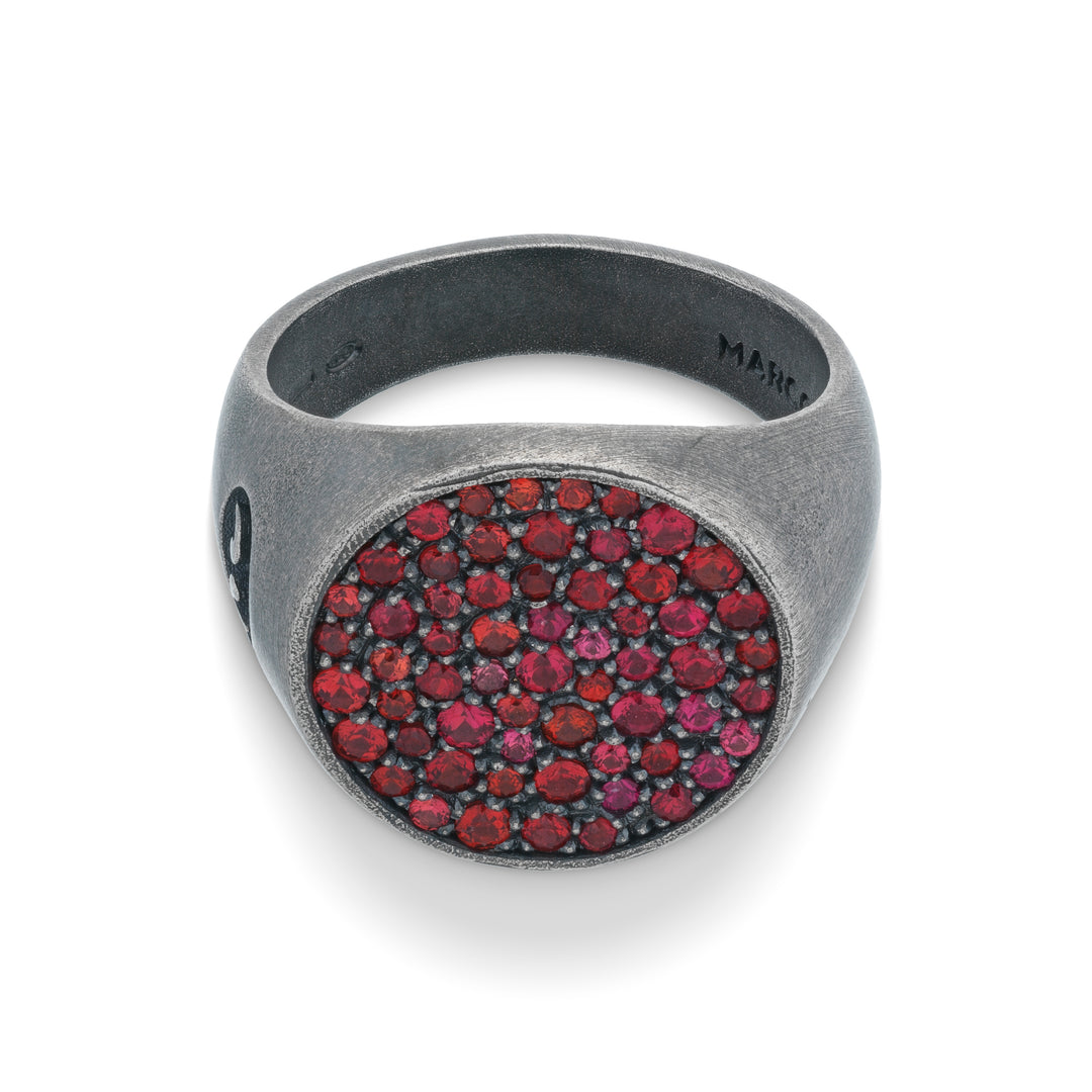MONETA Oxidized Silver Sovereign Ring with Red Sapphires