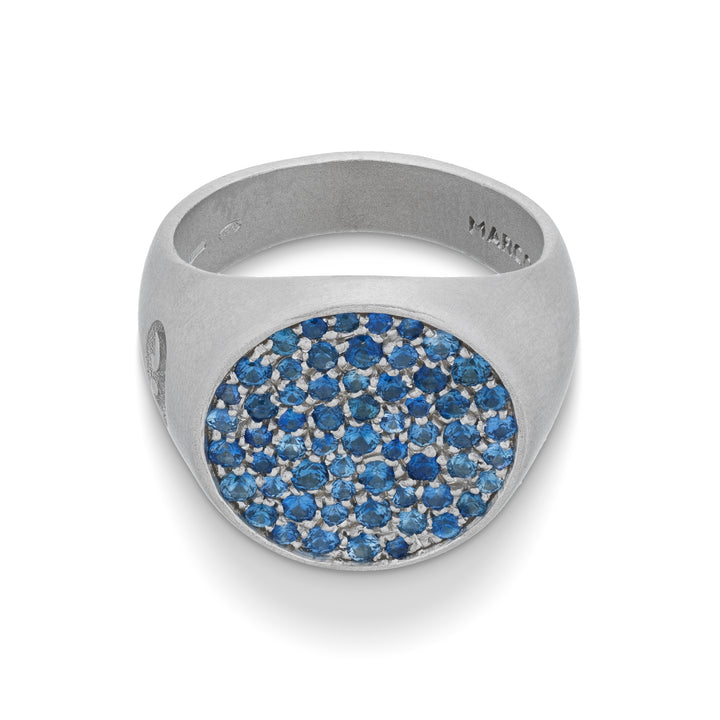 MONETA Matte Silver Sovereign Ring with Blue Sapphires
