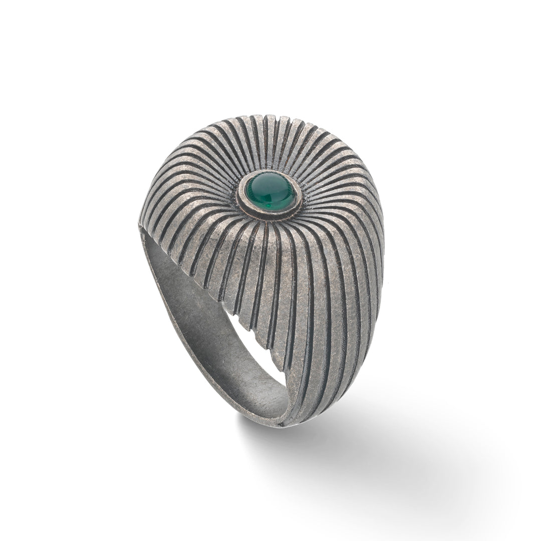 Calyx Green Agate and Oxidized Silver Ring