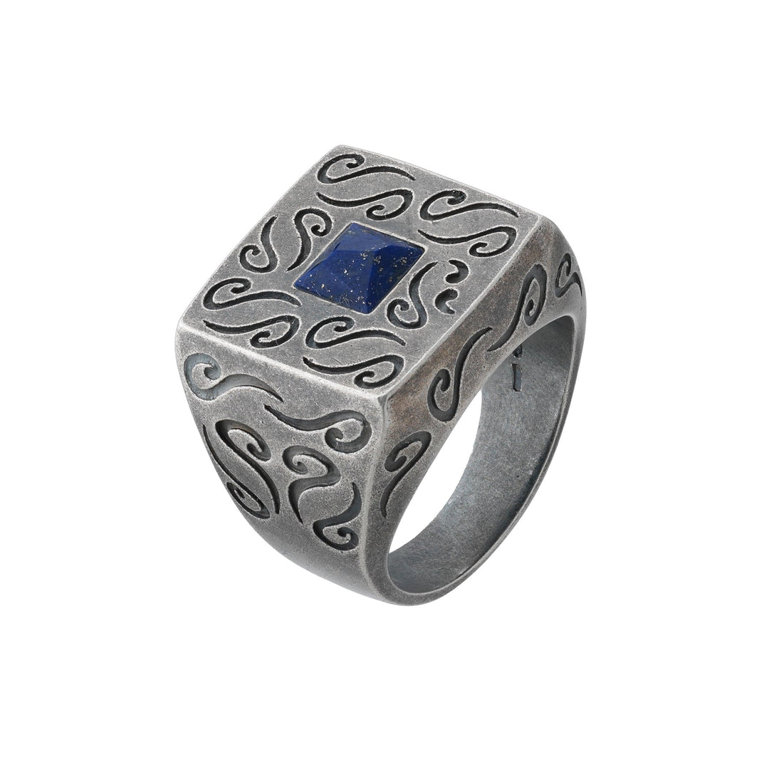 Ara Square Ring with Centre Gemstone with Lapis Lazuli
