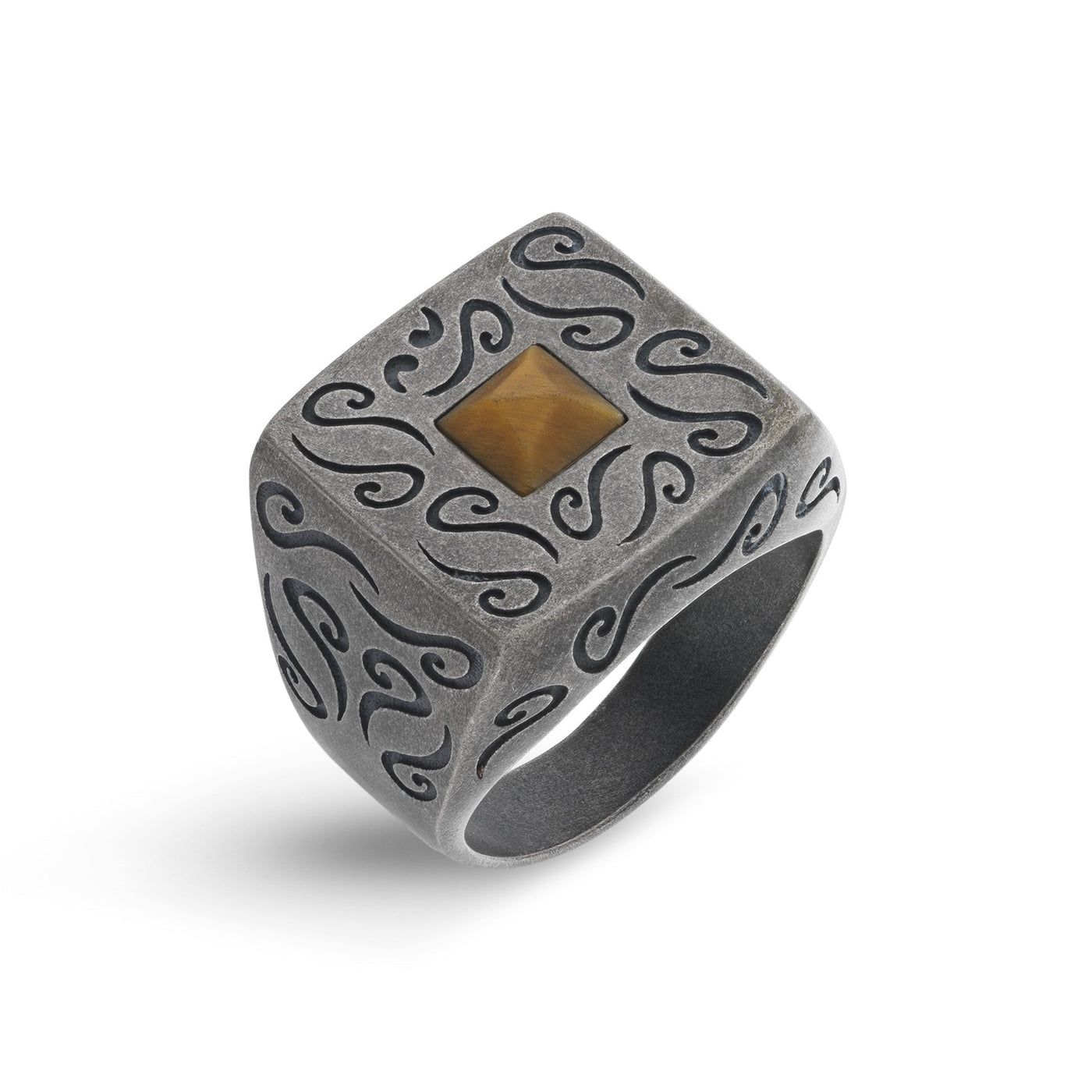 Ara Square Ring with Centre Gemstone with Brown Tiger Eye
