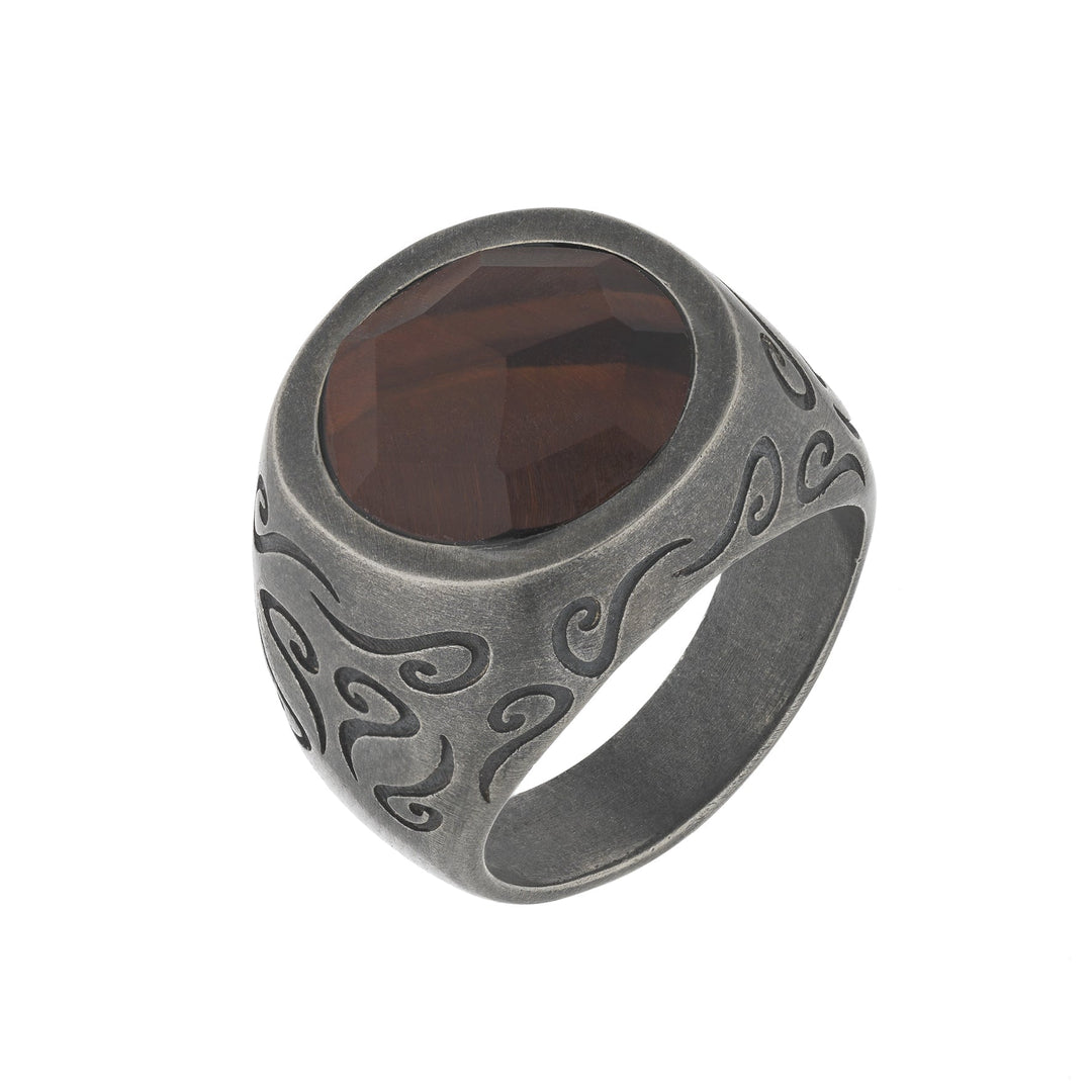 Ara Round Gemstone Ring with Matte Red Tiger Eye