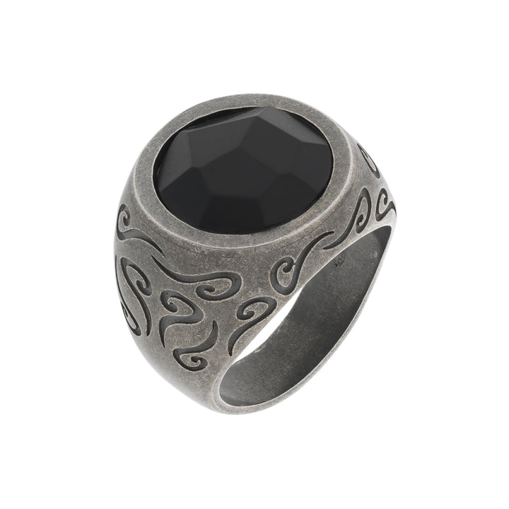 Ara Round Gemstone Ring with Matte Onyx
