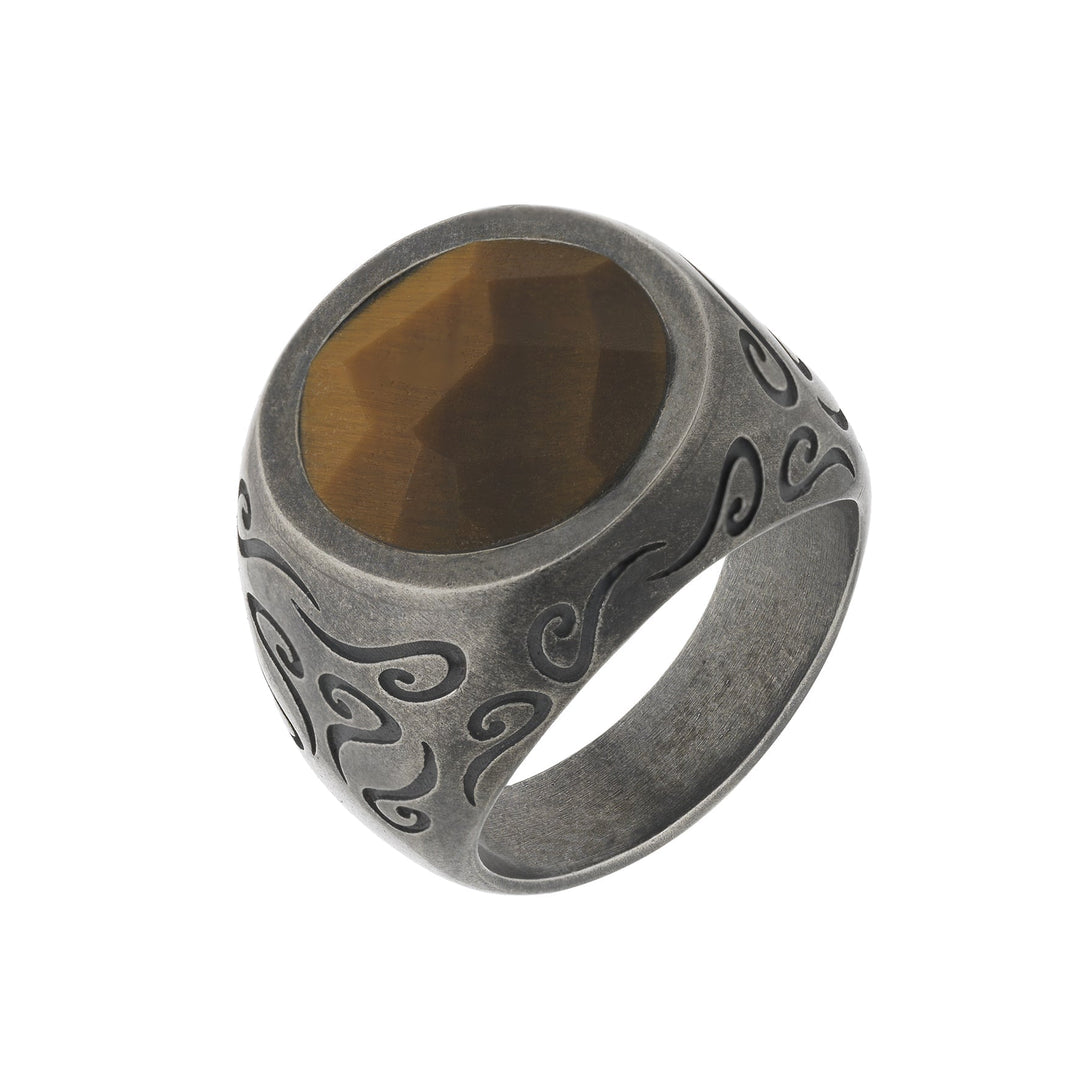 Ara Round Gemstone Ring with Matte BrownTiger Eye