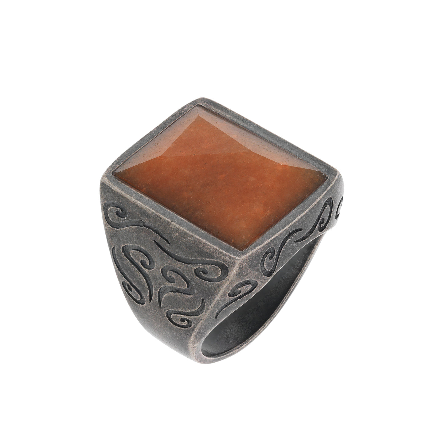 Ara Rectangular Gemstone Ring with Orange Aventurine