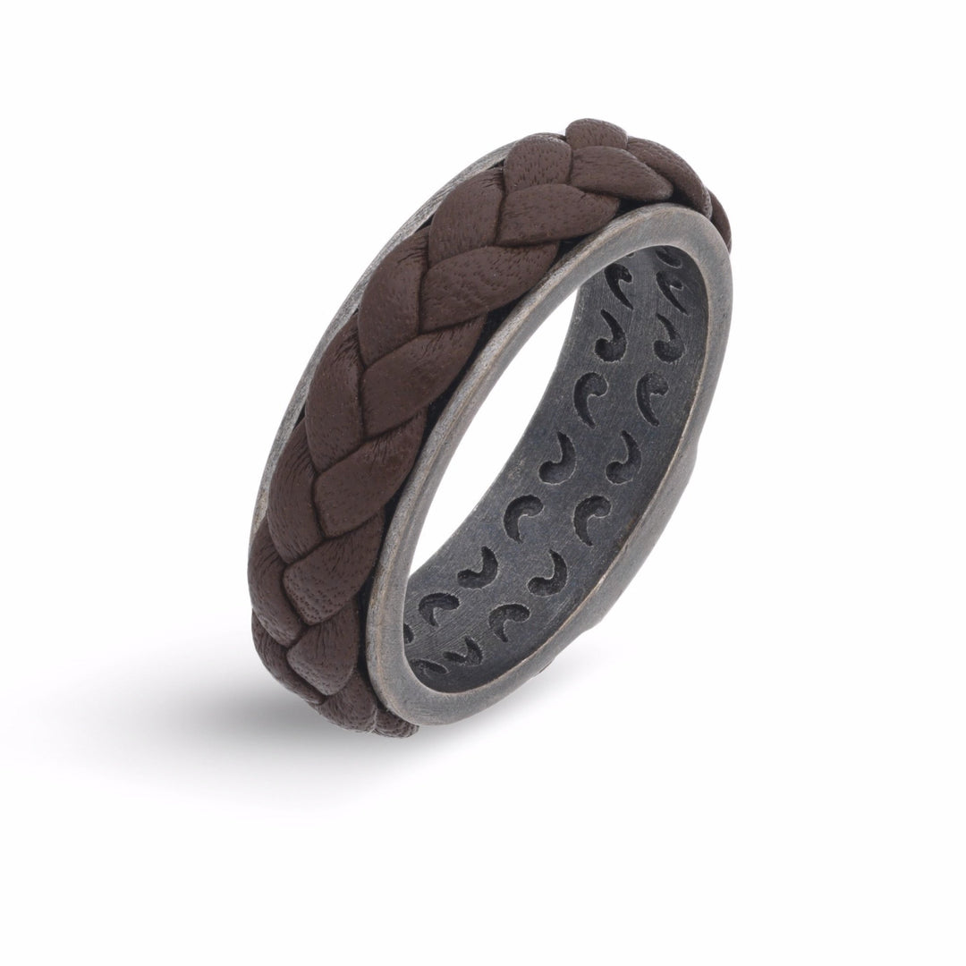 LASH Leather Ring with Brown Leather
