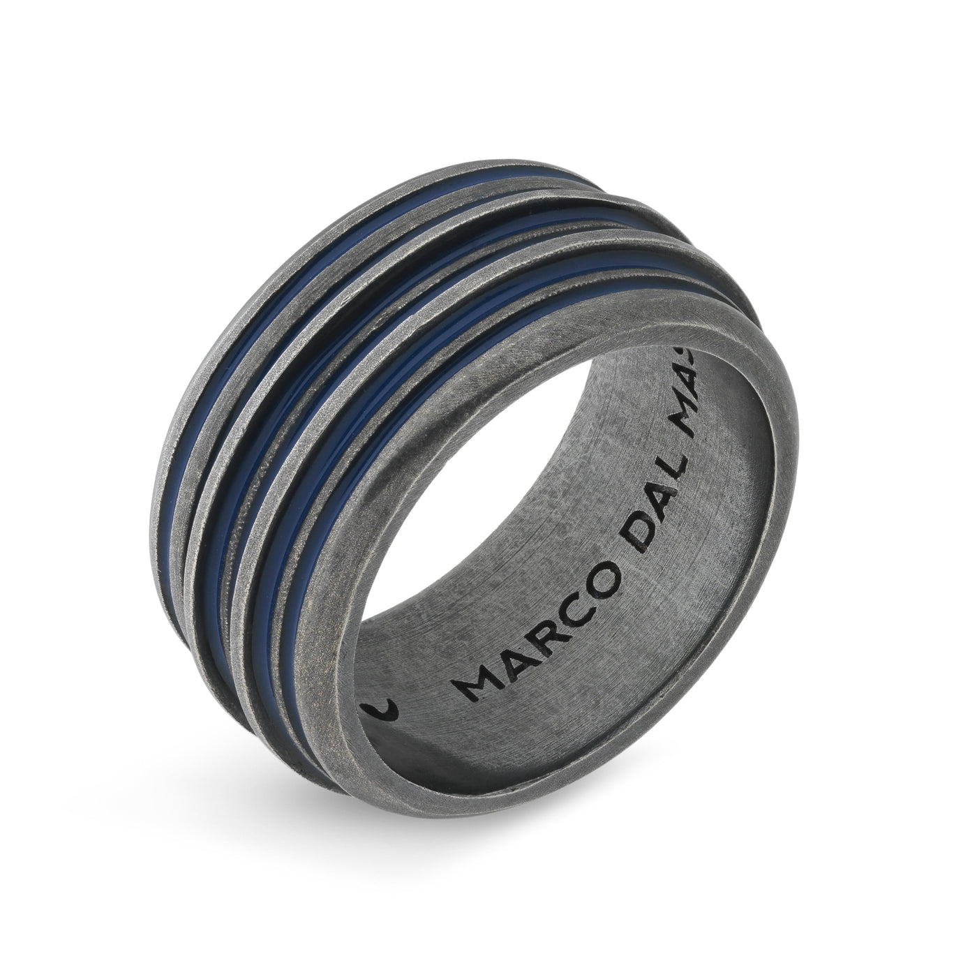 Acies Double Oxidized Silver Ring with Blue Enamel