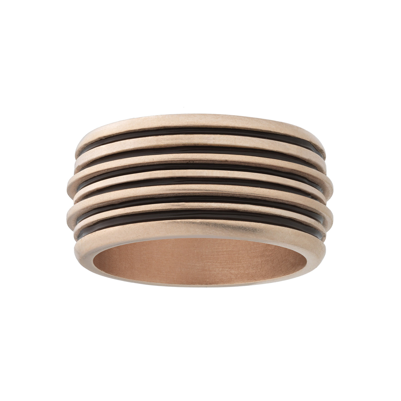 Double 18K Rose Gold Matte Vermeil Ring with brown enamel