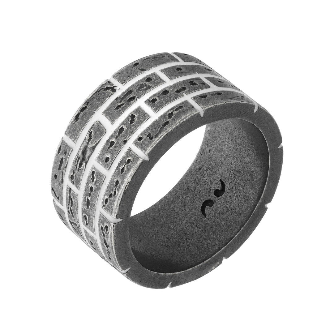 MURALES Oxidized Silver Wide Ring with Ivory Enamel