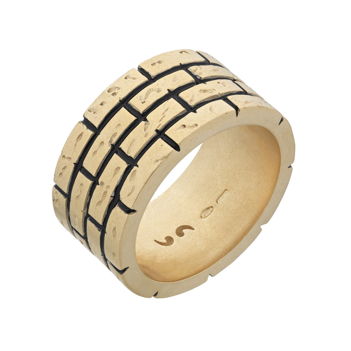 MURALES Wide 18K Yellow Gold Matte Vermeil Ring with black enamel
