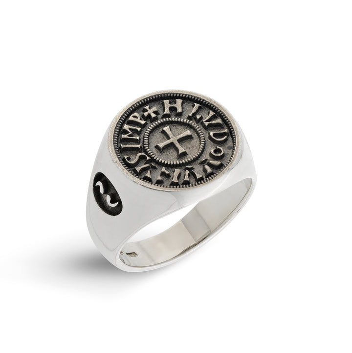 MONETA Oxidized and Polished Silver Sovereign Ring