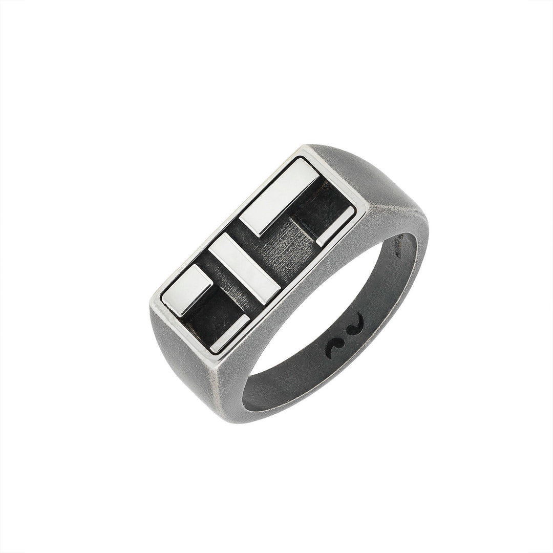 Oxidized and Polished Silver Ring with black enamel