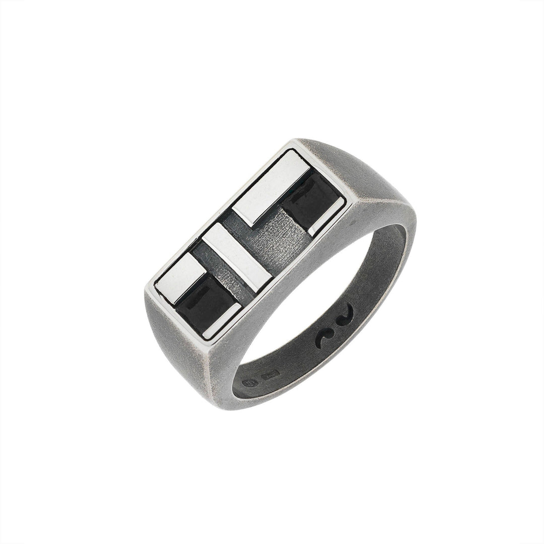 De Stijl Oxidized and Polished Silver Ring with No Enamel