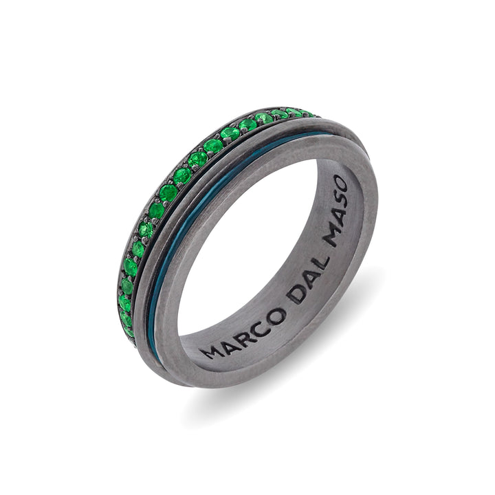 Acies Slim Band Tsavorite Ring  with Tsavorite ct.0.7 and green enamel SIZE up to 26