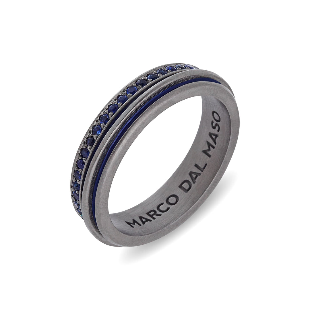 Acies Slim Band Blue Sapphires Ring  with Blue Sapphires ct.0.7 and blue enamel SIZE up to 26