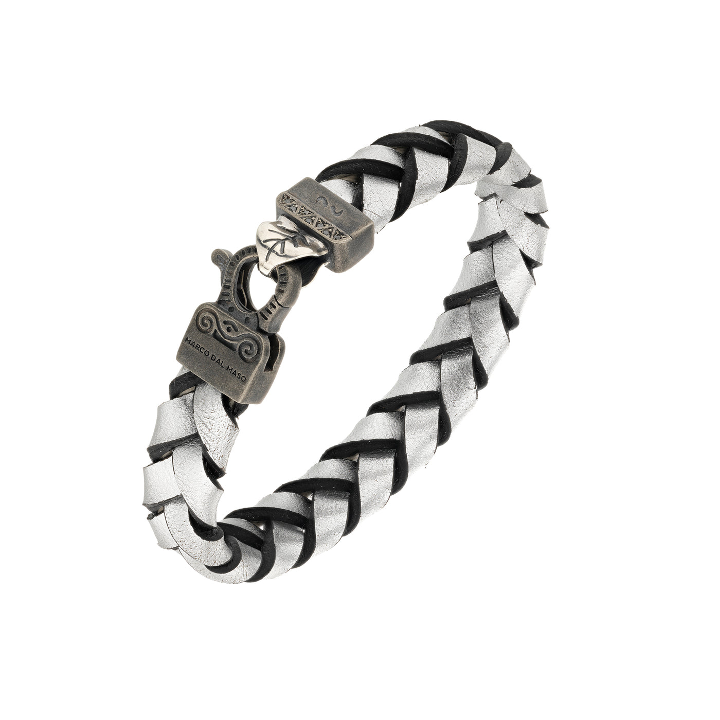 FLAMING TONGUE Oxidized and Polished Silver Bracelet with silver leather & black diamonds