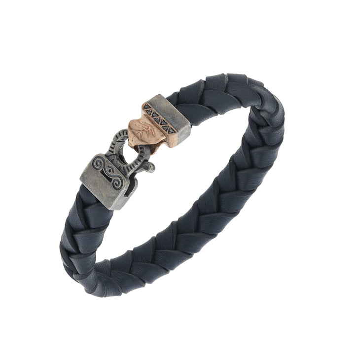 FLAMING TONGUE 18K Rose Gold Vermeil and Oxidized  Bracelet with blue leather & Tsavorite