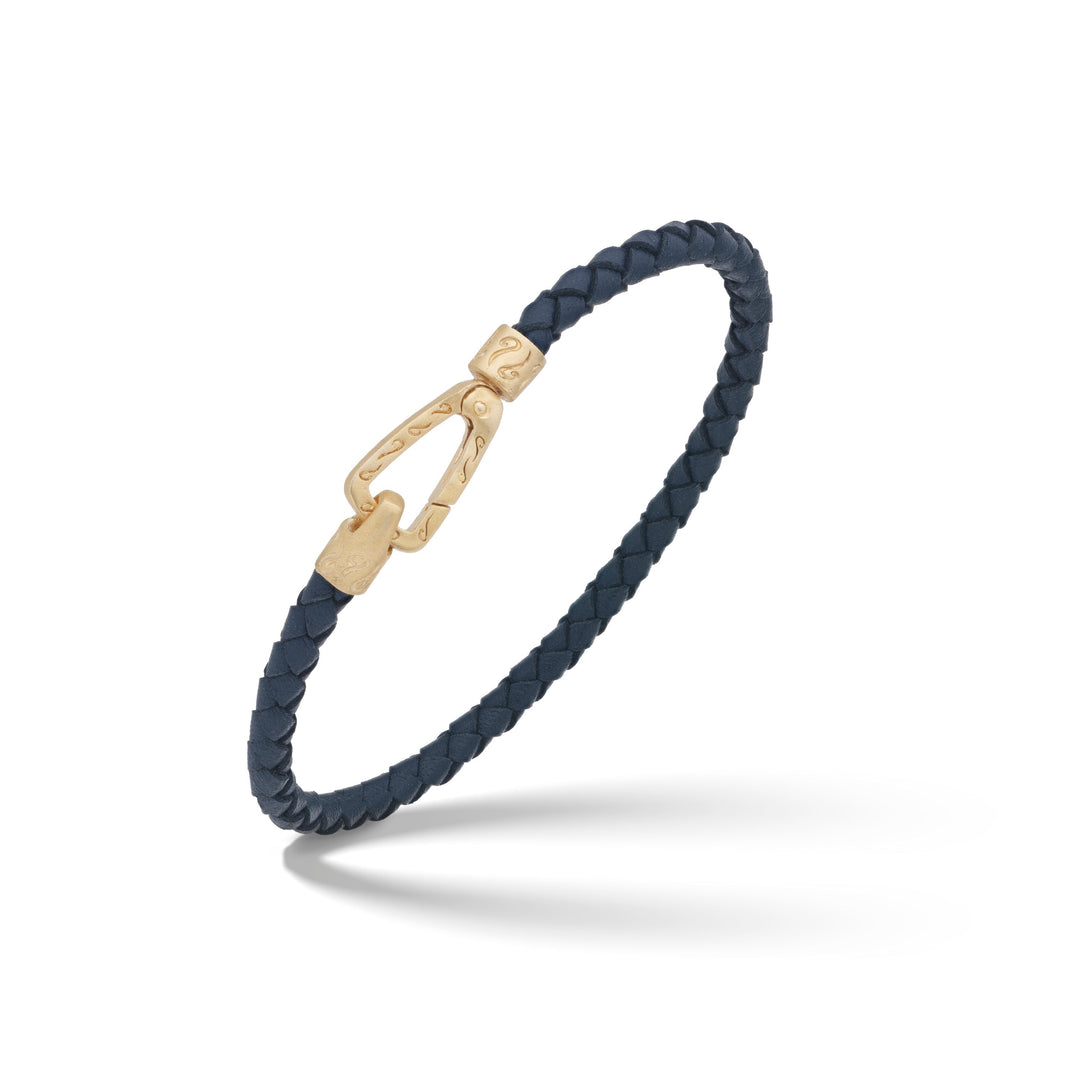 Lash 18kt Yellow Gold Vermeil Single Leather Cord Bracelet with Blue Leather