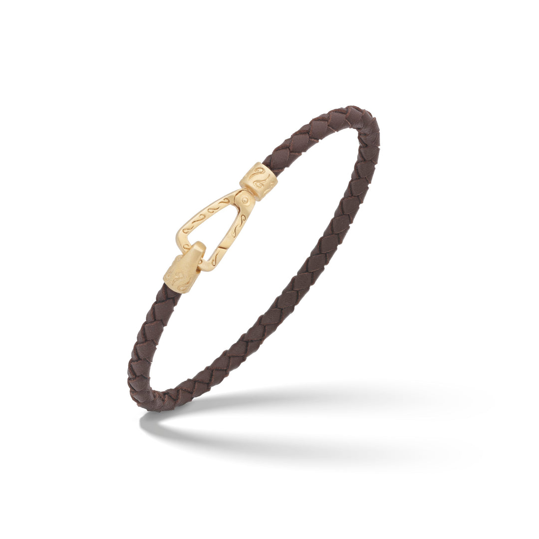 Lash 18kt Yellow Gold Vermeil Single Leather Cord Bracelet with Brown Leather