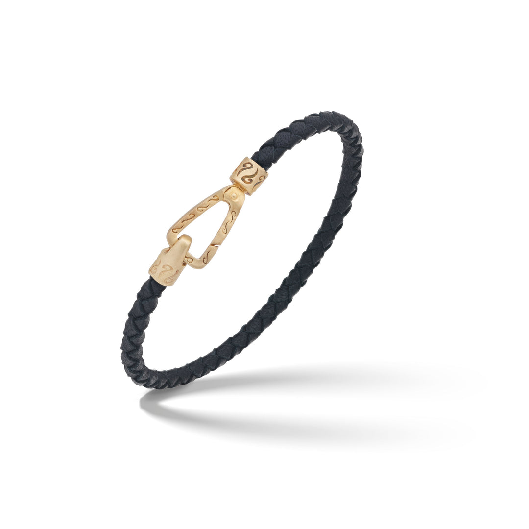 Lash 18kt Yellow Gold Vermeil Single Leather Cord Bracelet with Black Leather