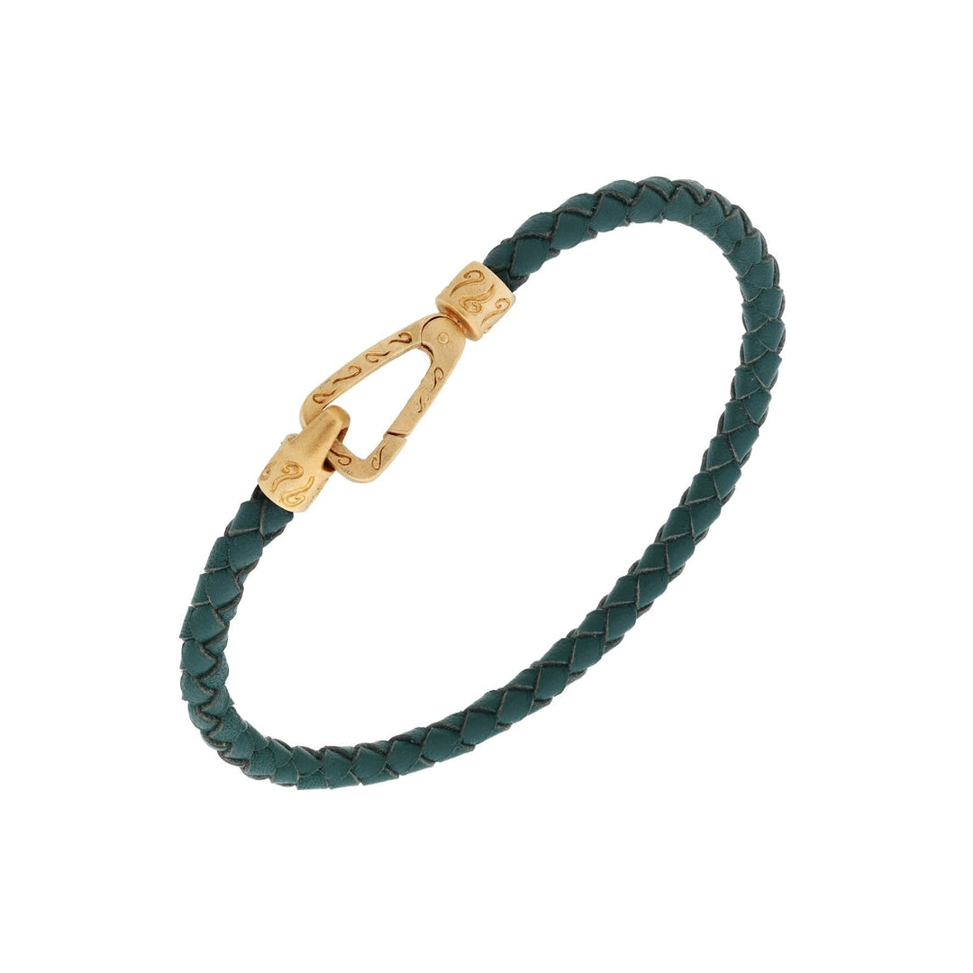 Lash 18kt Yellow Gold Vermeil Single Leather Cord Bracelet with Green Leather