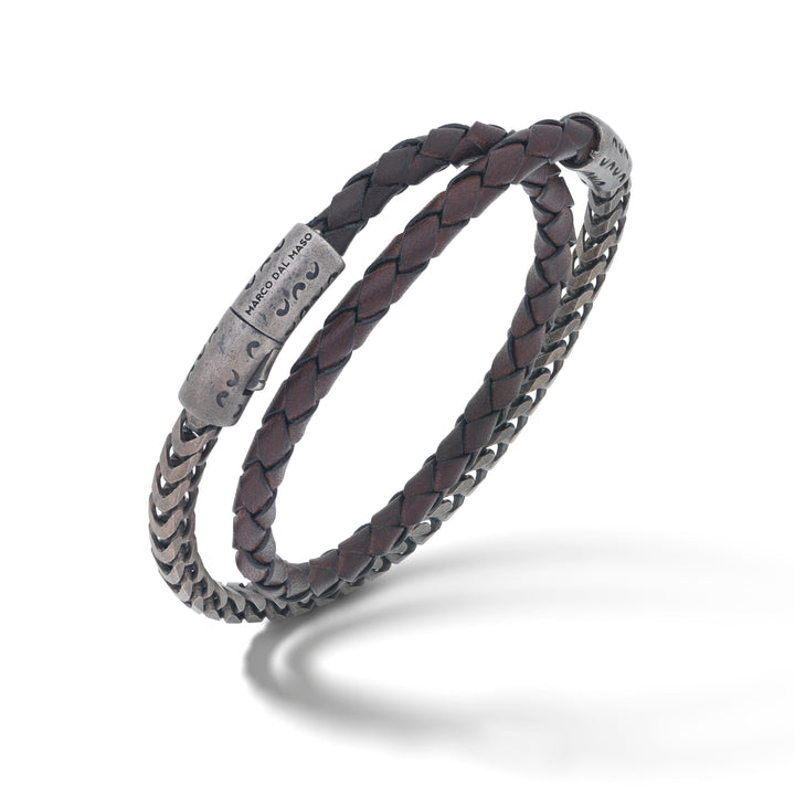 Lash Double Wrap Thick Chain and Leather Bracelet