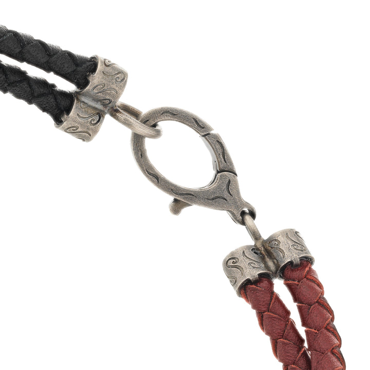 Twisted Red and Black Woven Leather and Oxidized Silver Bracelet