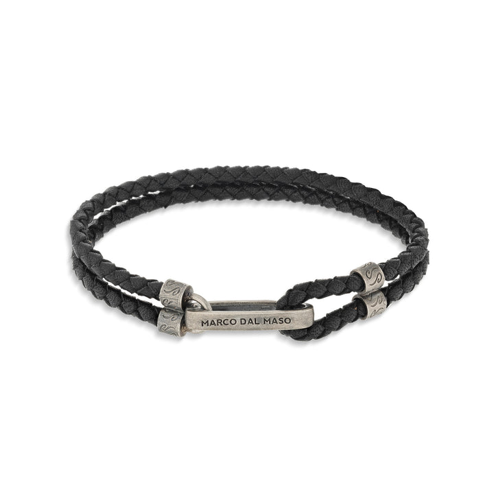 Parallel Black Woven Leather and Oxidized Silver Bracelet