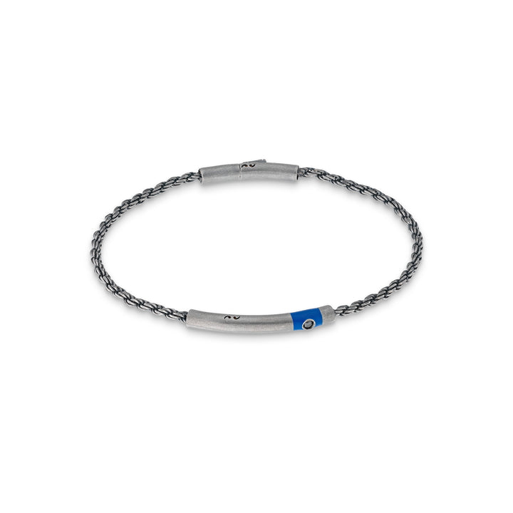ULYSSES Cord Oxidized Bracelet with black diamond and blue enamel