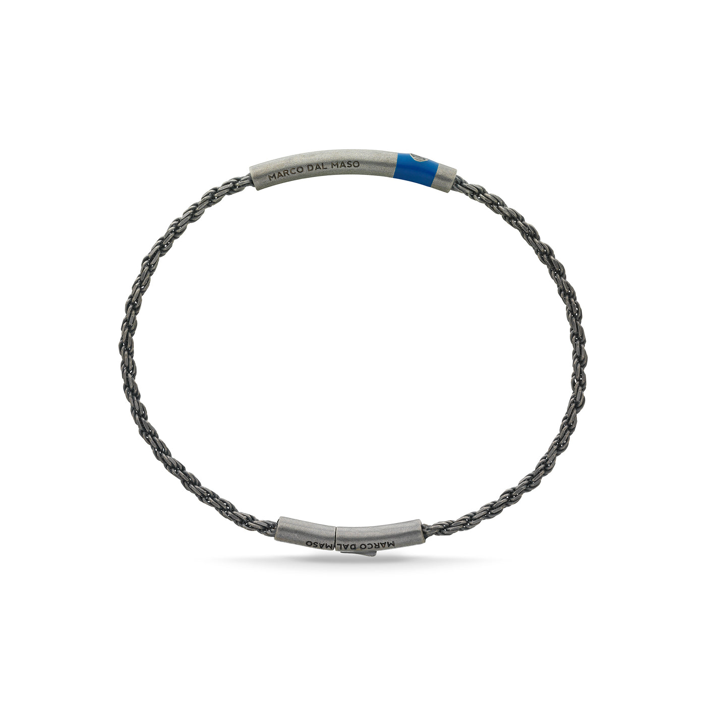 ULYSSES Cord Oxidized Bracelet with black diamond and blue enamel