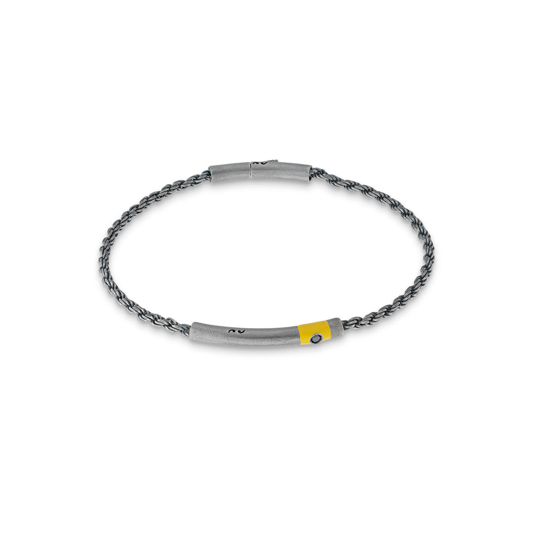 ULYSSES Cord Oxidized Bracelet with black diamond and yellow enamel