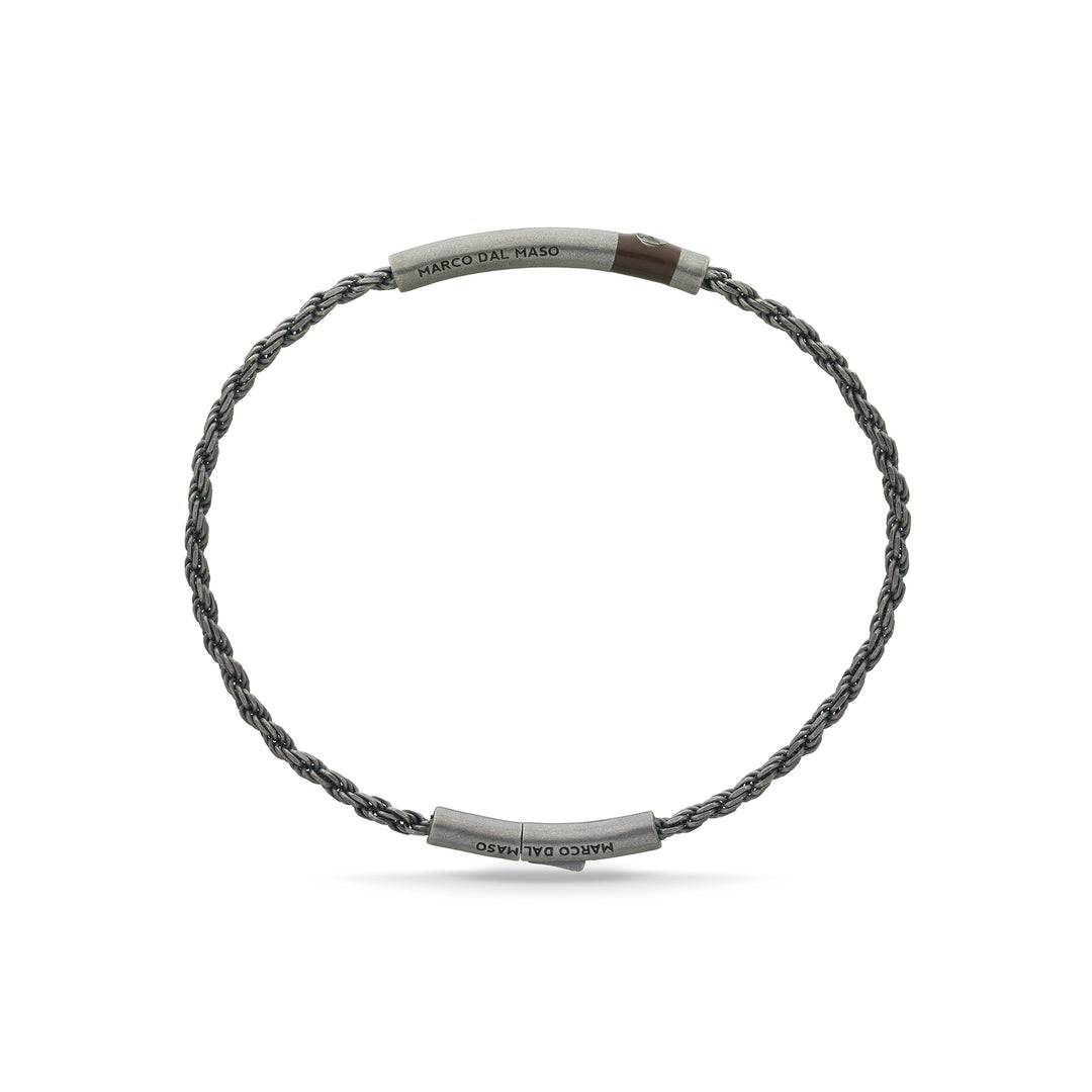 ULYSSES Cord Oxidized Bracelet with black diamond and brown enamel