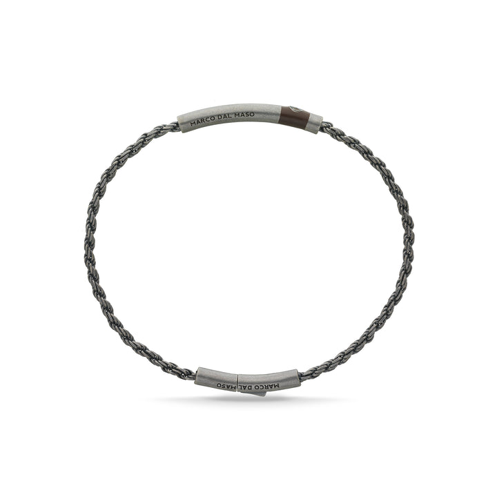 ULYSSES Cord Oxidized Bracelet with black diamond and brown enamel