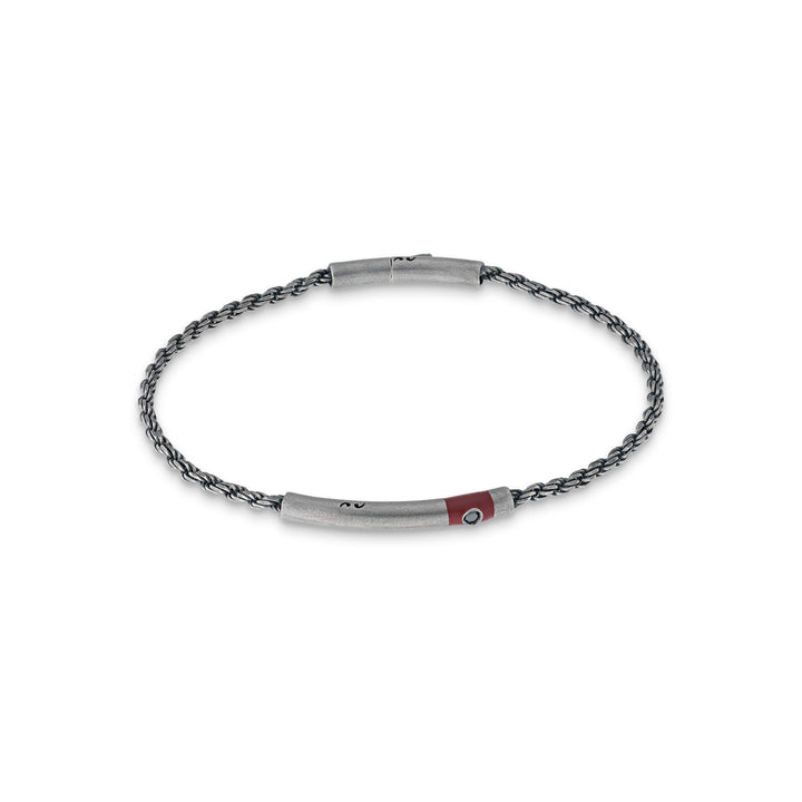 ULYSSES Cord Oxidized Bracelet with black diamond and red enamel