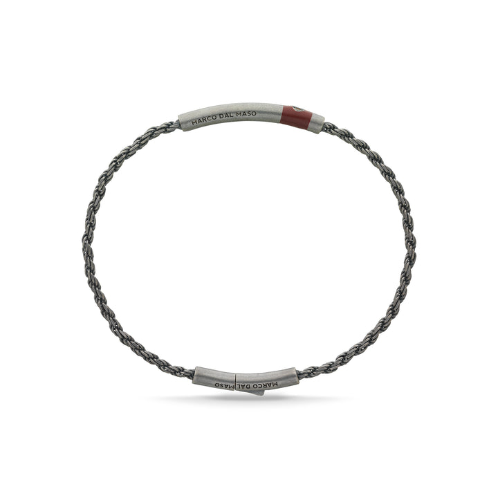 ULYSSES Cord Oxidized Bracelet with black diamond and red enamel