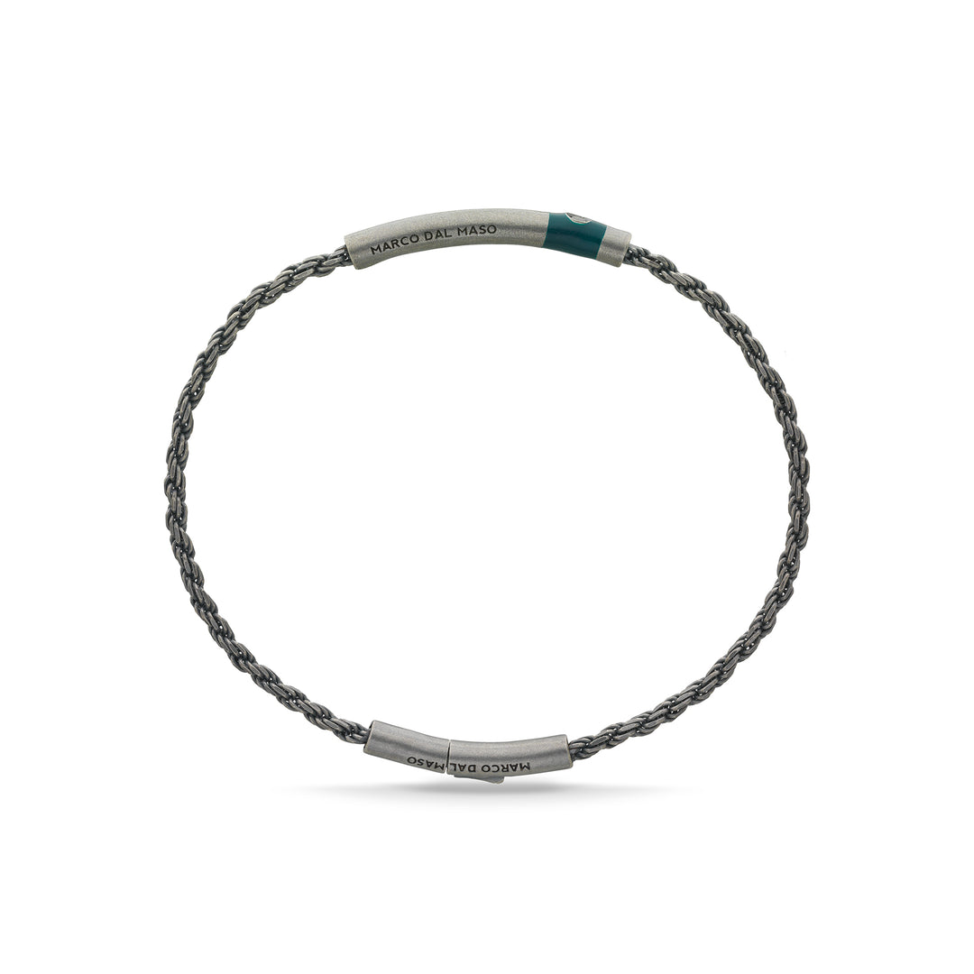 ULYSSES Cord Oxidized Bracelet with black diamond and green enamel