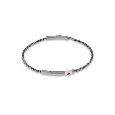 ULYSSES Cord Oxidized Bracelet with red sapphires and ivory enamel