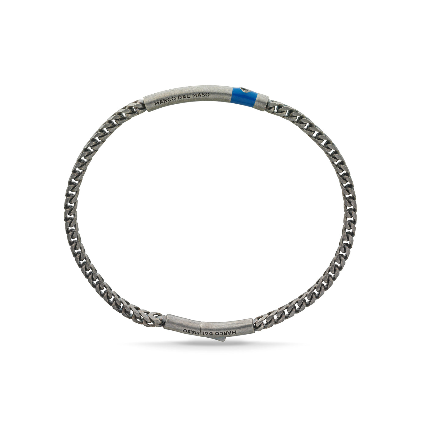 Ulysses Chain Oxidized Bracelet with black diamond and blue enamel