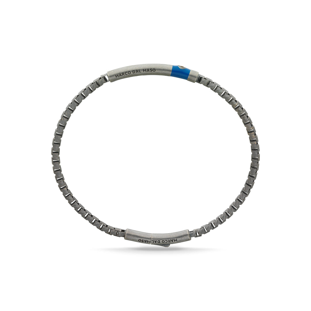 Ulysses Carved Tubular Oxidized Bracelet with black diamond and blue enamel
