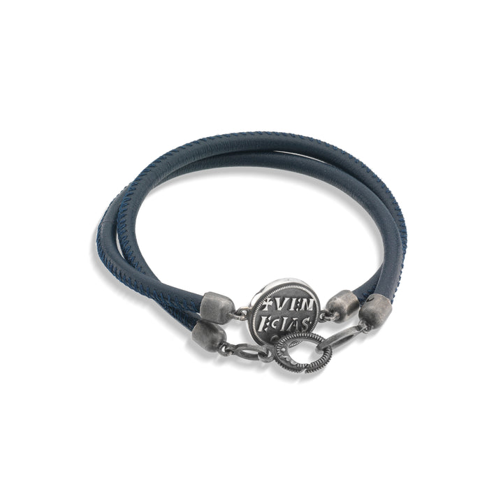 MONETA Oxidized and Polished Silver Bracelet with blue leather