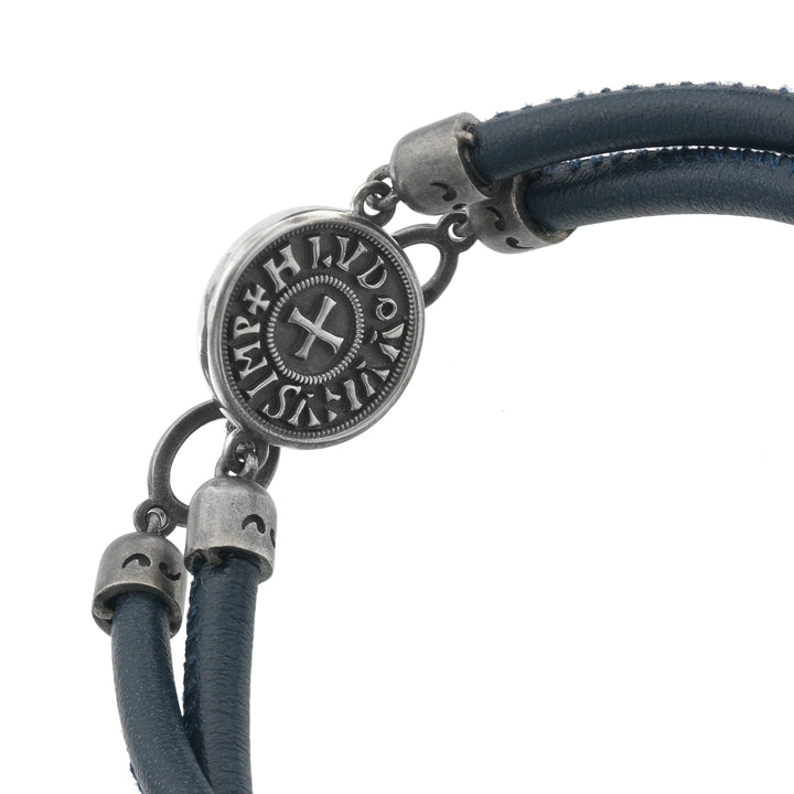 MONETA Oxidized and Polished Silver Bracelet with blue leather