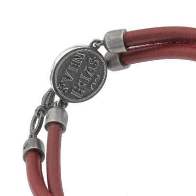 MONETA Oxidized and Polished Silver Bracelet with red leather
