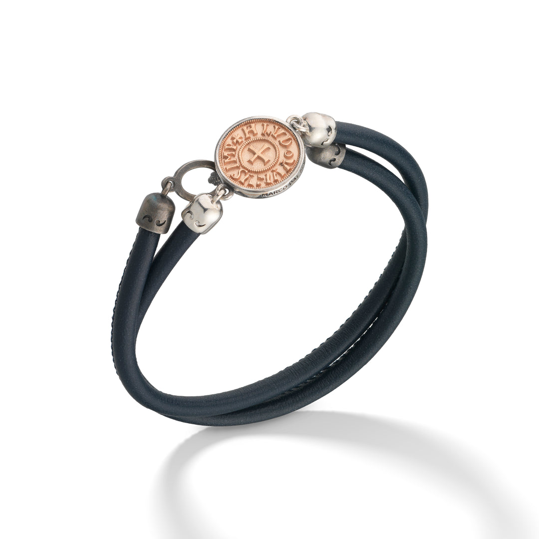 MONETA 18K Rose Vermeil Bracelet with Navy Leather – MARCO DAL MASO